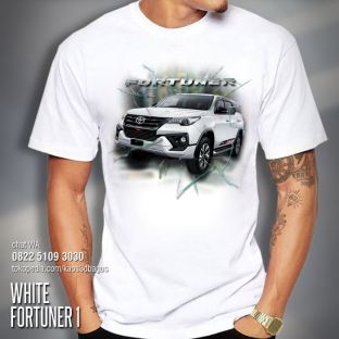 KAOS FORTUNER PUTIH - Kaos Gambar Mobil Toyota Fortuner - WHITE FORTUNER 1 - PUTIH